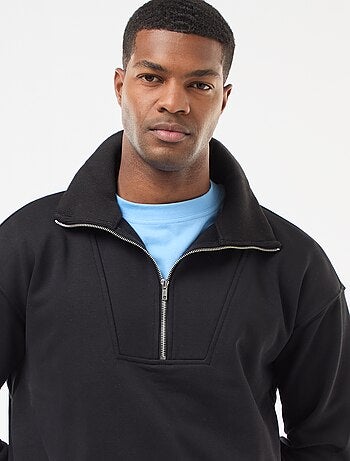 Sweat col camionneur zippé en coton