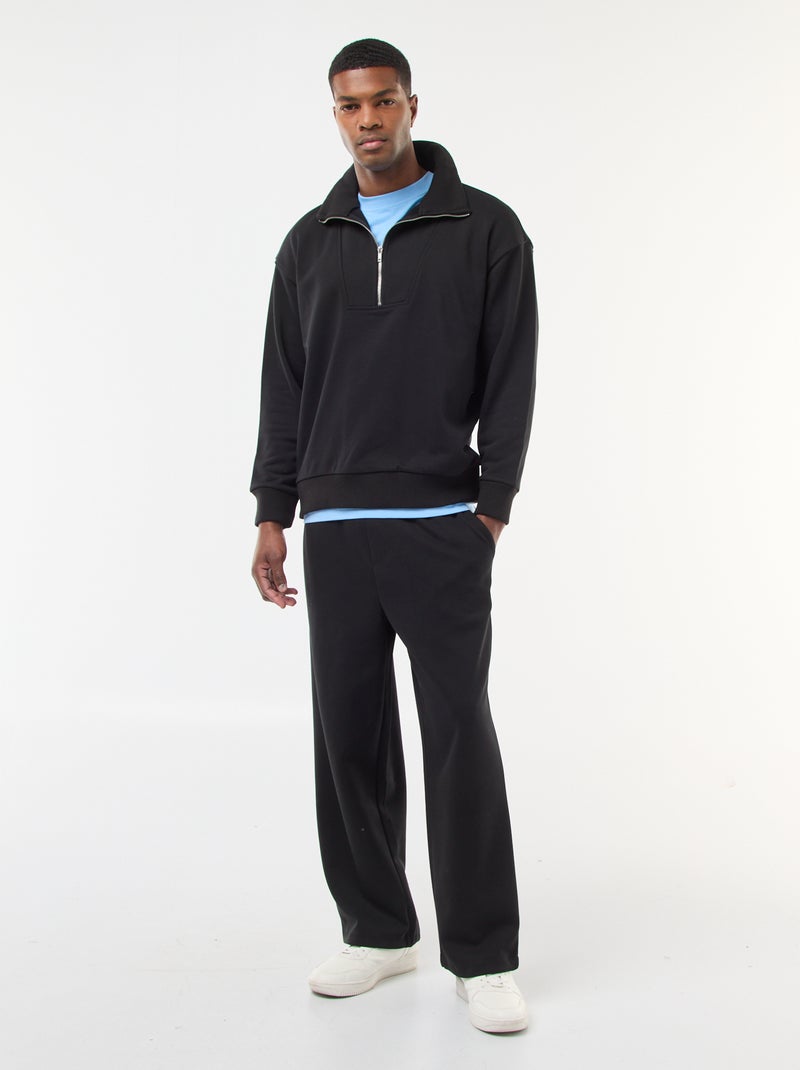 Sweat col camionneur zippé en coton Noir - Kiabi