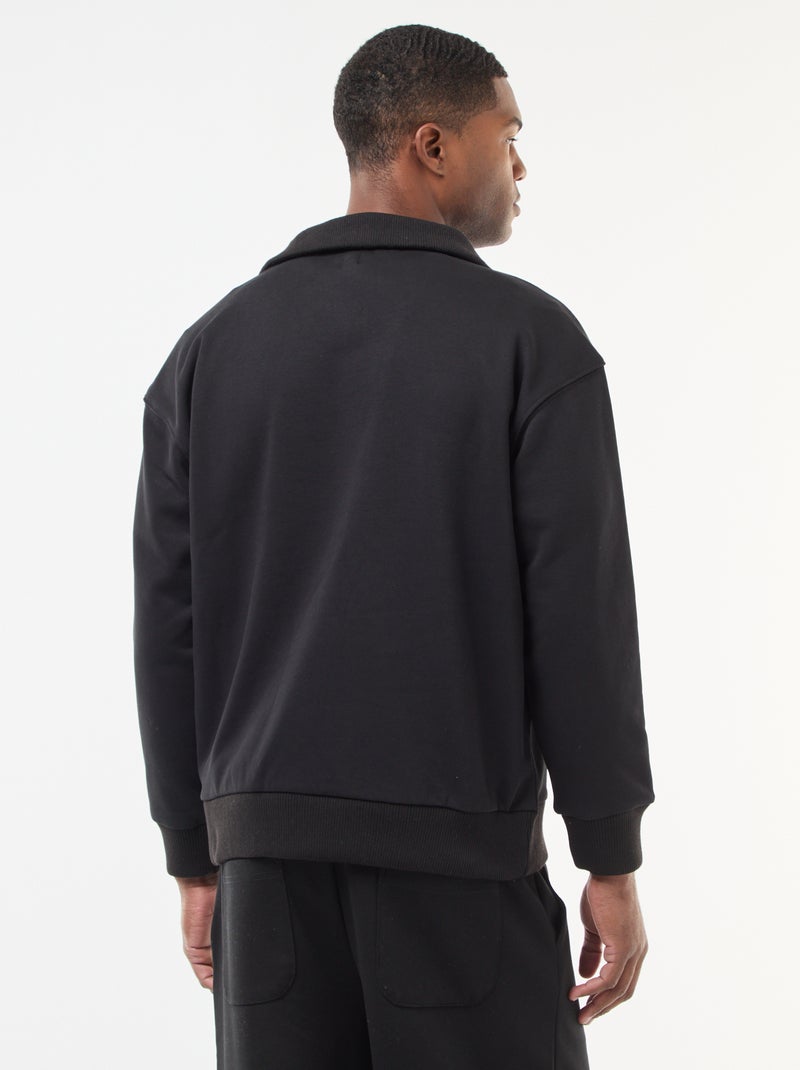 Sweat col camionneur zippé en coton Noir - Kiabi