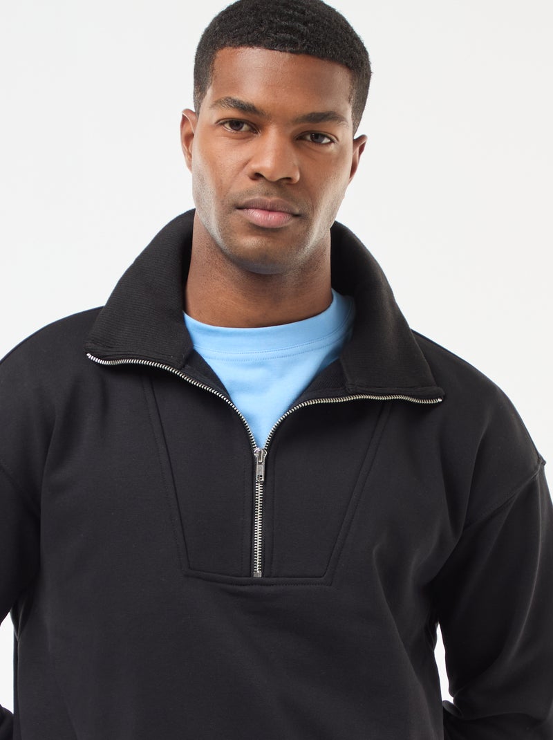 Sweat col camionneur zippé en coton Noir - Kiabi