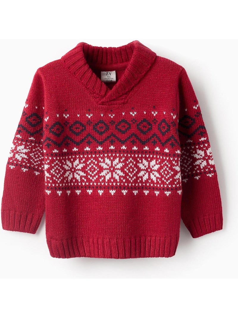 Sweat col croisé, avec jacquard NOËL Rouge - Kiabi