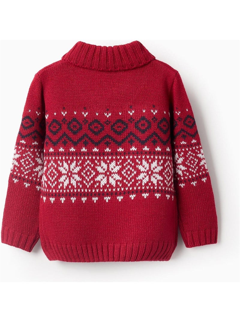 Sweat col croisé, avec jacquard NOËL Rouge - Kiabi