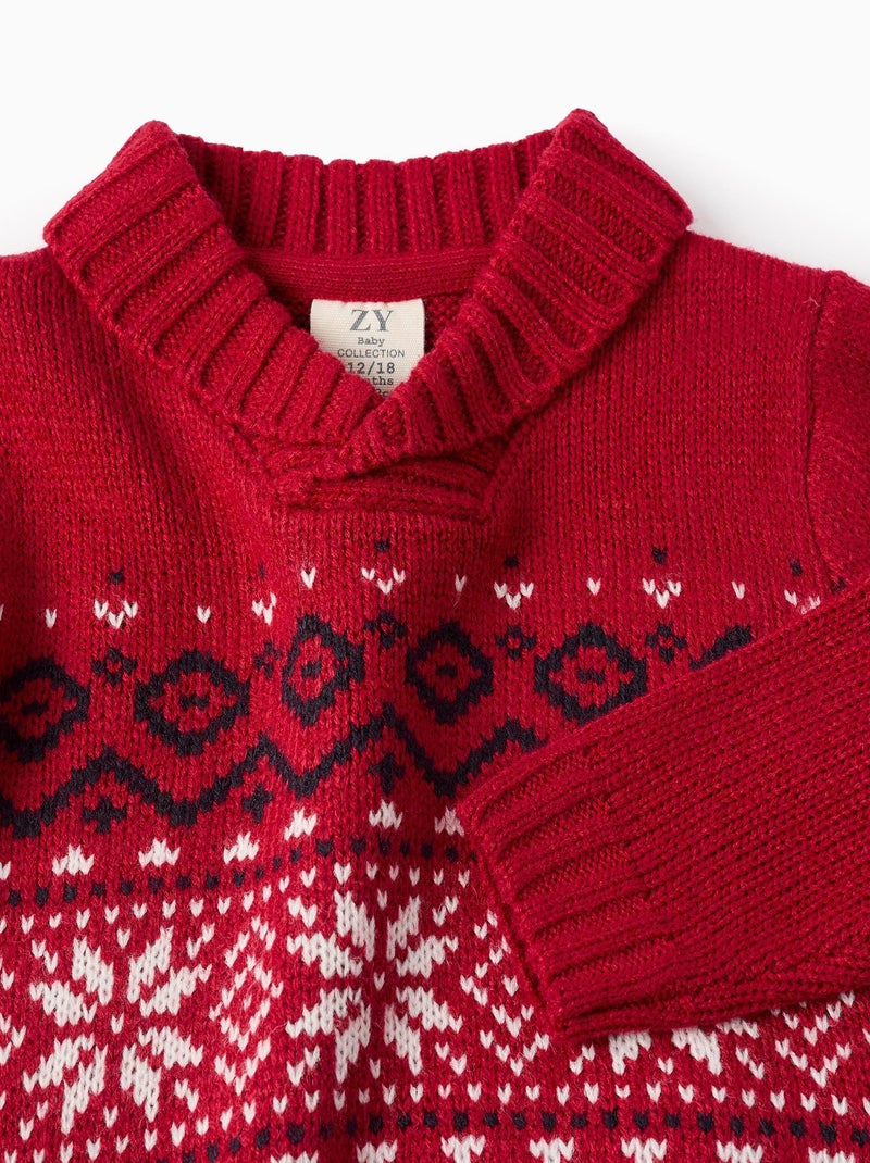 Sweat col croisé, avec jacquard NOËL Rouge - Kiabi
