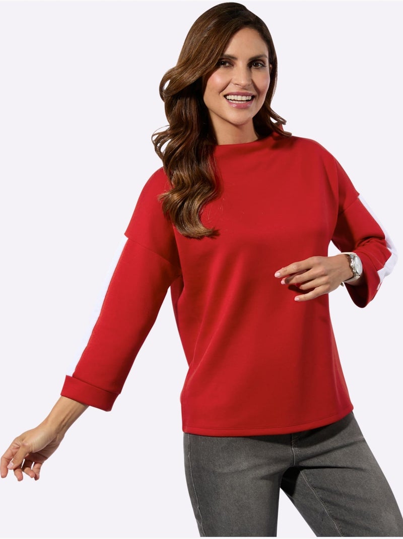 Sweat Col Montant 50% Modal - Taille Standard - Witt Blanc Rouge - Kiabi
