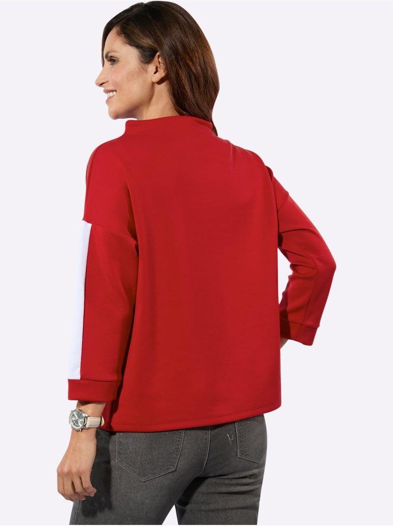 Sweat Col Montant 50% Modal - Taille Standard - Witt Blanc Rouge - Kiabi