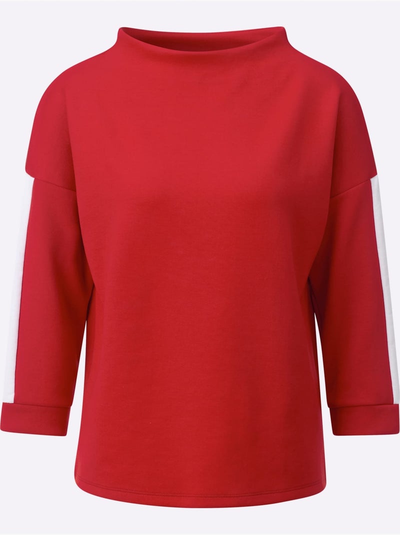 Sweat Col Montant 50% Modal - Taille Standard - Witt Blanc Rouge - Kiabi