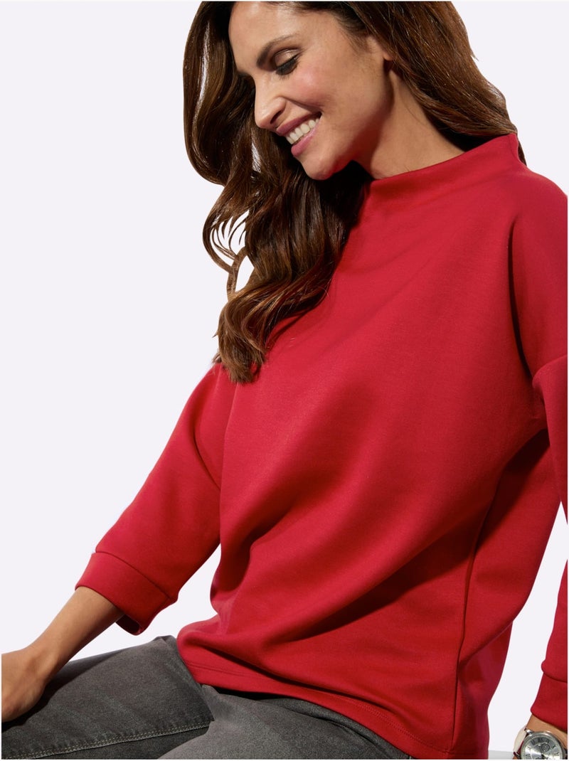 Sweat Col Montant 50% Modal - Taille Standard - Witt Blanc Rouge - Kiabi