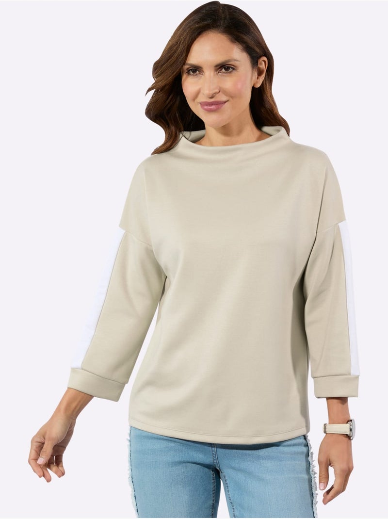 Sweat Col Montant 50% Modal - Taille Standard - Witt Blanc/Sable - Kiabi