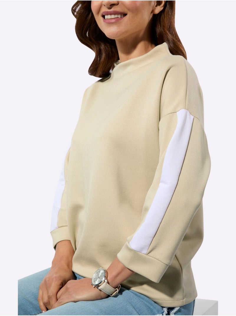 Sweat Col Montant 50% Modal - Taille Standard - Witt Blanc/Sable - Kiabi
