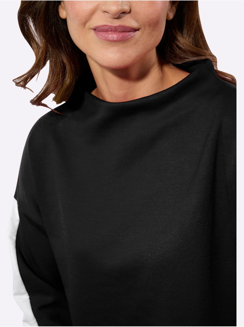 Sweat Col Montant 50% Modal - Taille Standard - Witt Noir Blanc - Kiabi