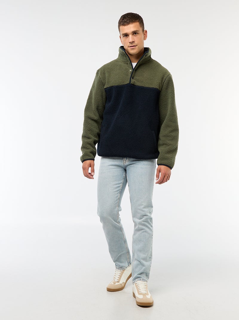 Sweat col montant à pression Bleu - Kiabi