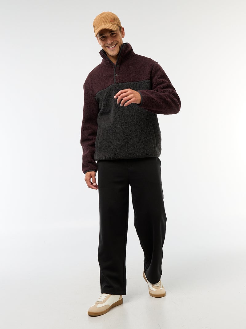 Sweat col montant à pression Noir - Kiabi