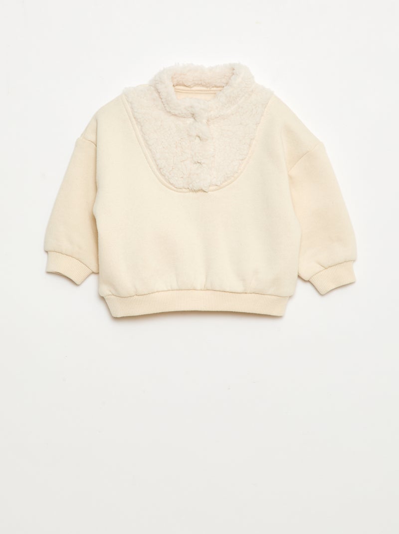 Sweat col montant effet moutonné Blanc - Kiabi