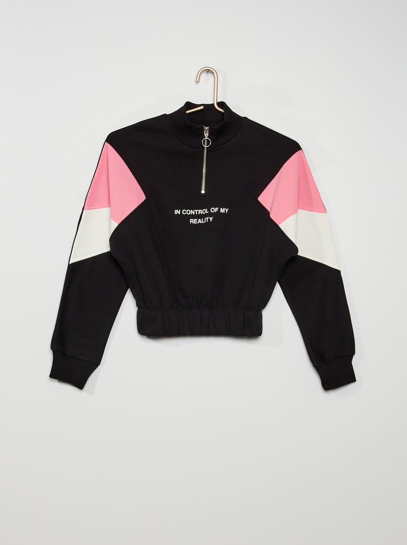Sweat col montant zippé noir - Kiabi