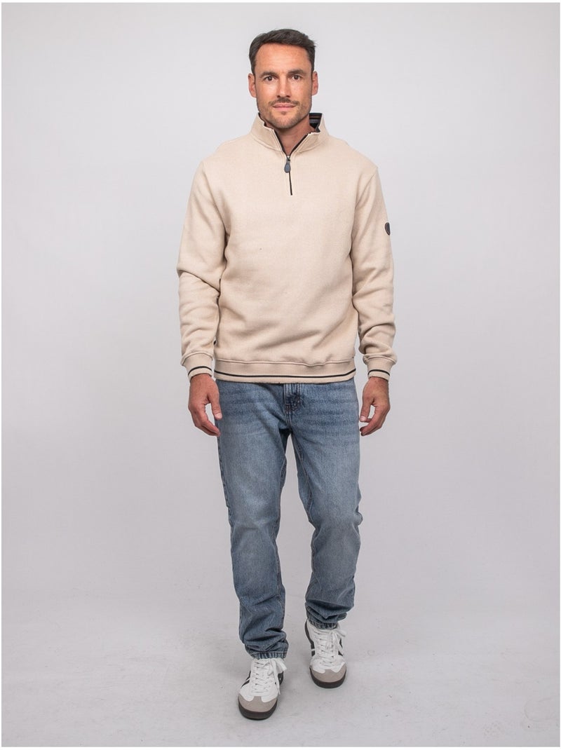 Sweat col montant zippé wirubon Beige - Kiabi