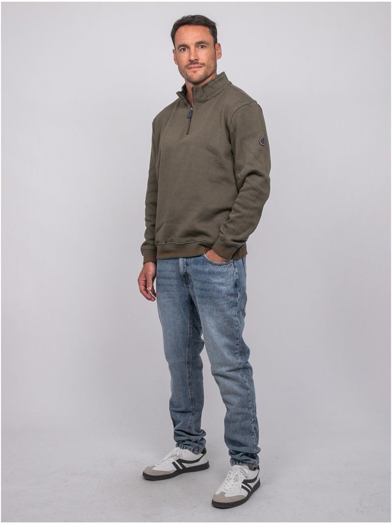 Sweat col montant zippé wirubon Kaki - Kiabi