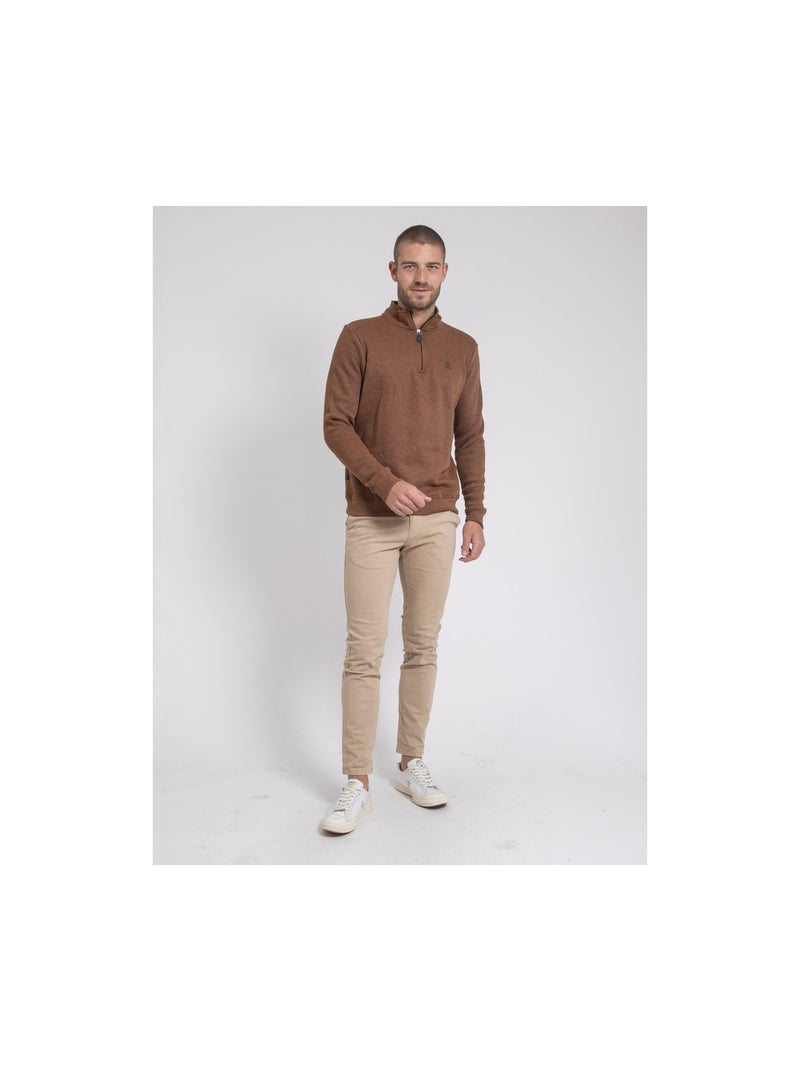 Sweat col montant zippé WOMPOU Marron caramel - Kiabi