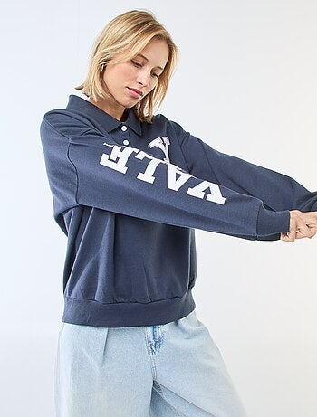 Sweat col polo à manches longues imprimé