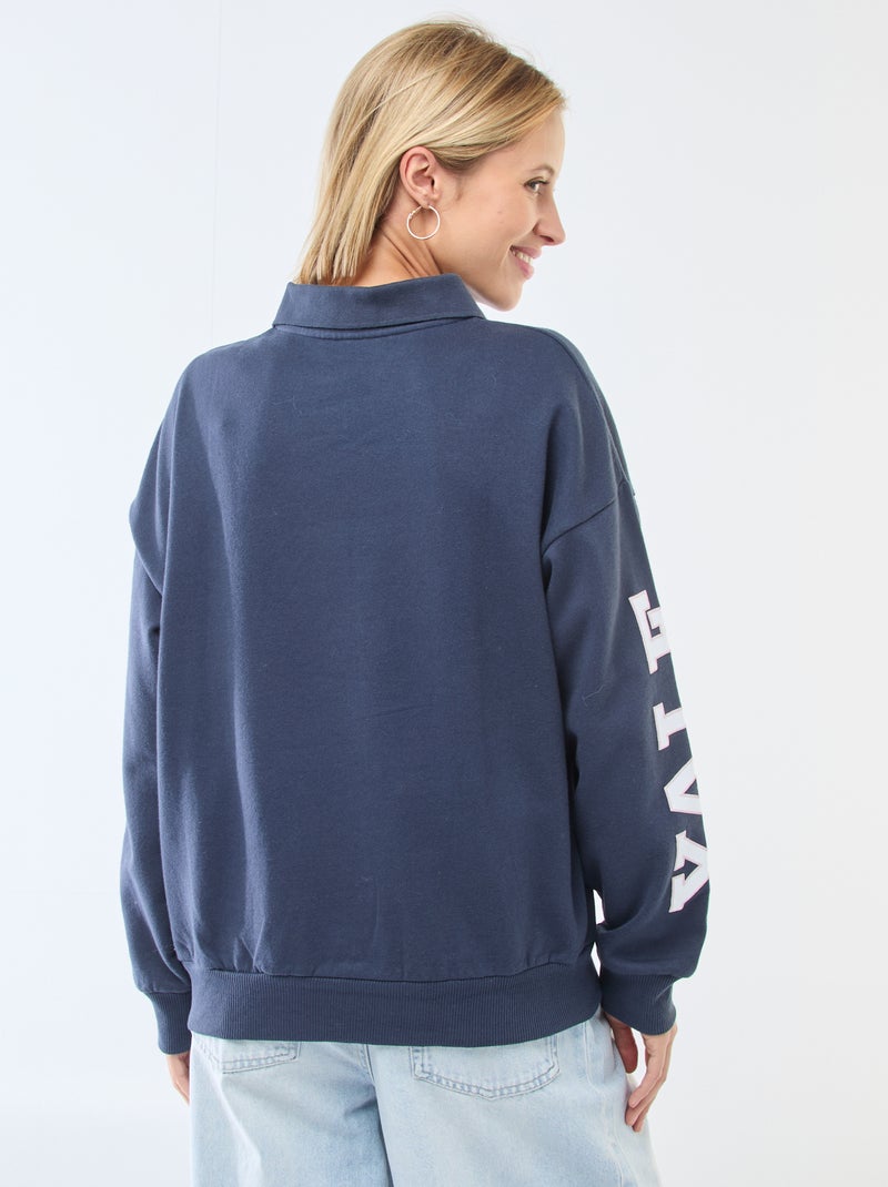 Sweat col polo à manches longues imprimé Bleu - Kiabi