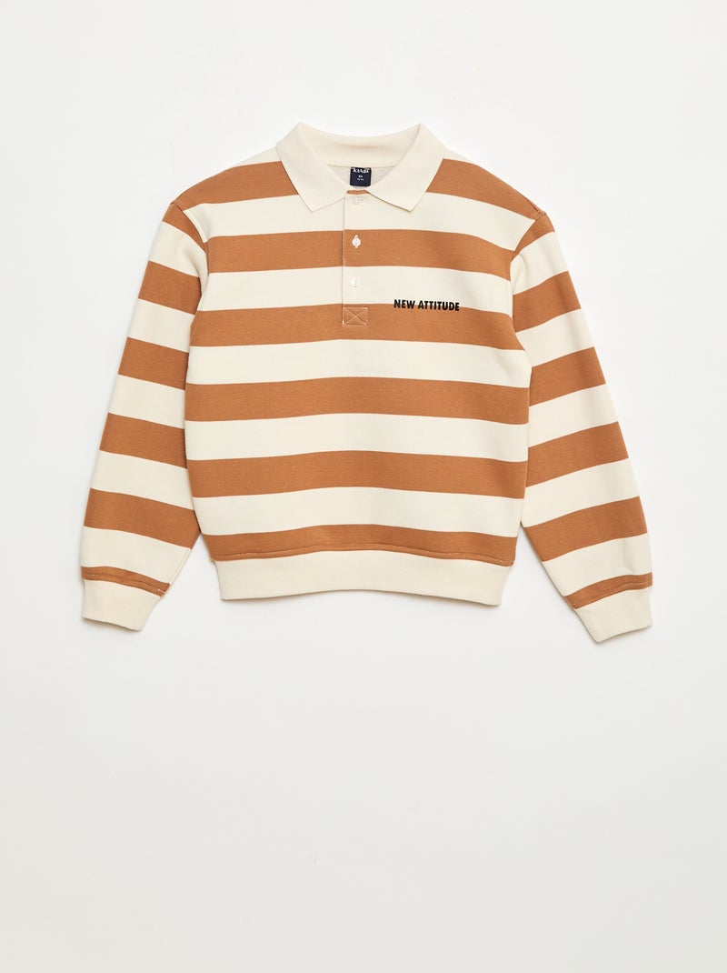 Sweat col polo à rayures Beige - Kiabi