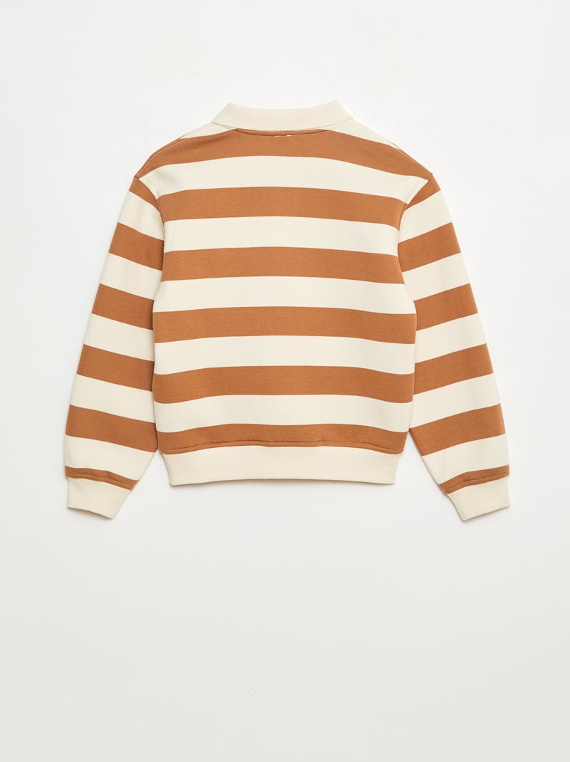 Sweat col polo à rayures Beige - Kiabi