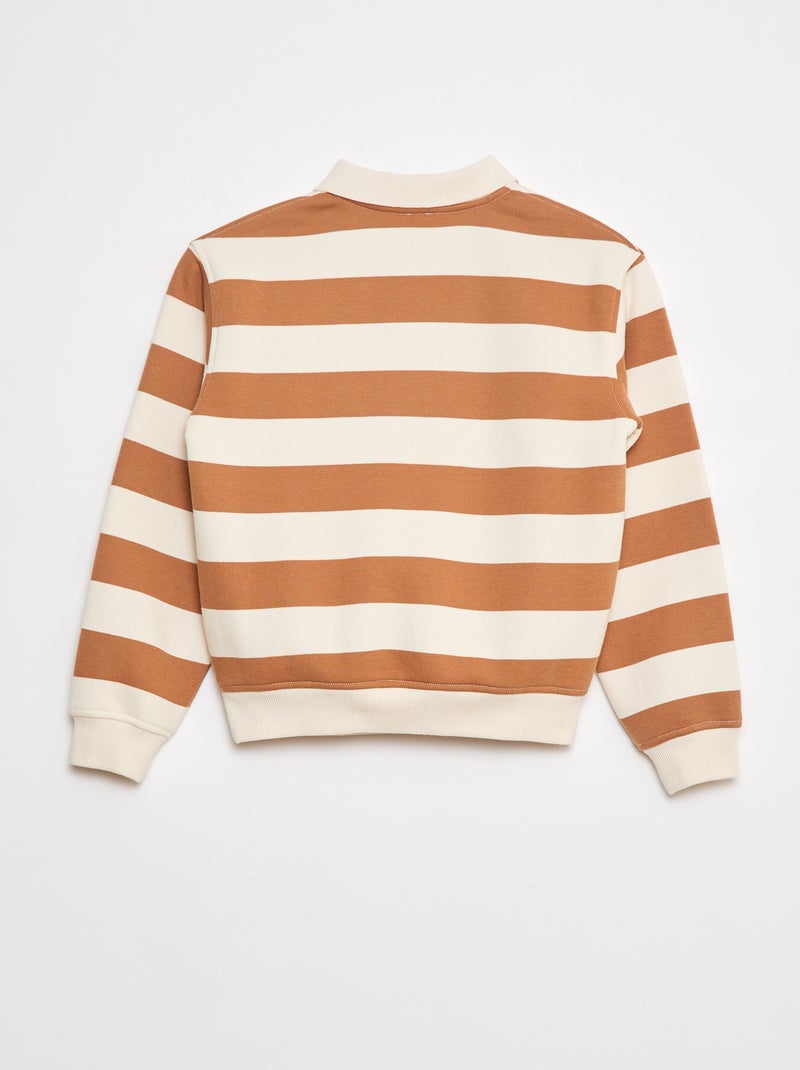 Sweat col polo à rayures Beige - Kiabi