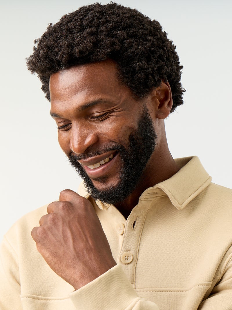 Sweat col polo en molleton Beige - Kiabi