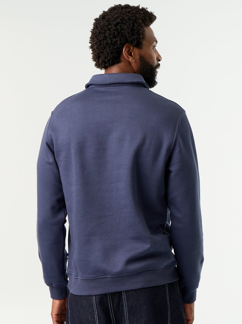 Sweat col polo en molleton Bleu - Kiabi