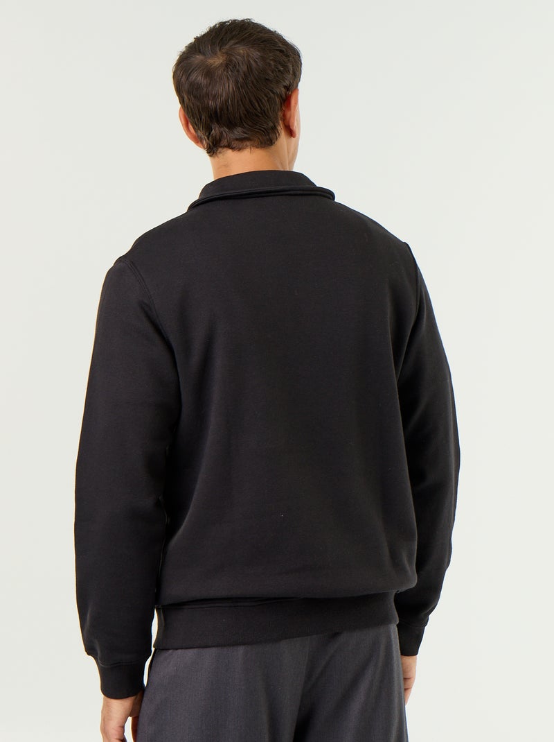 Sweat col polo en molleton Noir - Kiabi