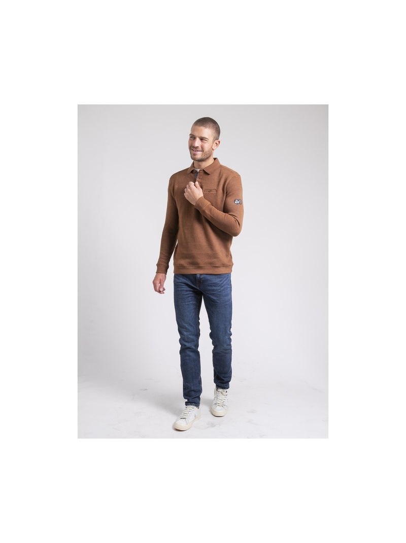 Sweat col polo WIREX Marron caramel - Kiabi
