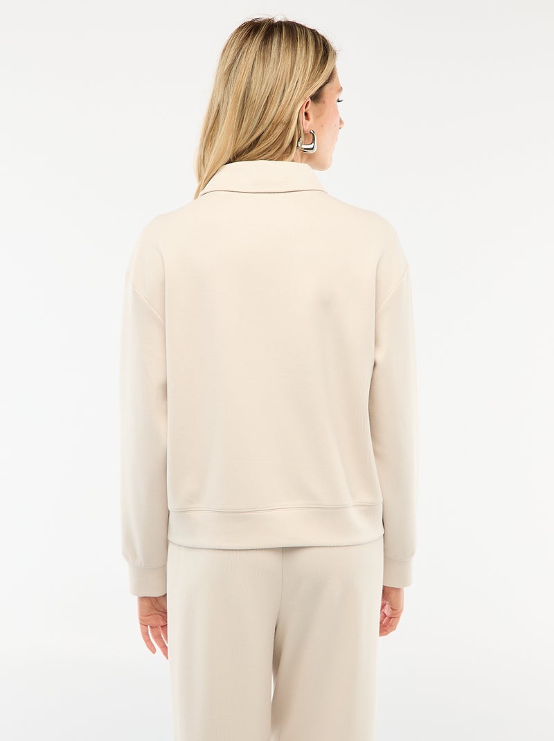 Sweat col polo zippé Beige - Kiabi