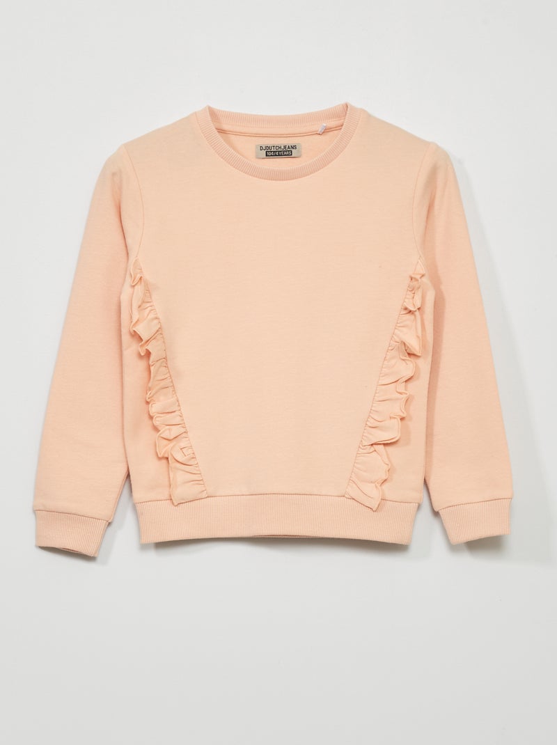 Sweat col rond avec volants Rose - Kiabi