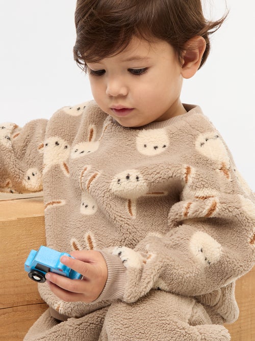 Sweat col rond effet moutonné animalier - Kiabi