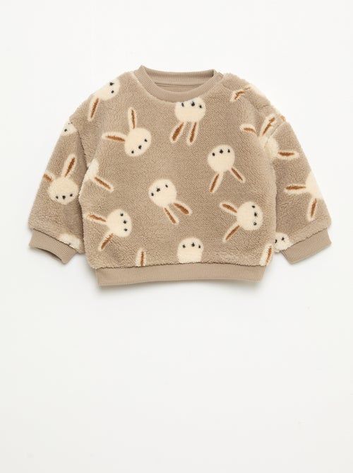 Sweat col rond effet moutonné animalier - Kiabi