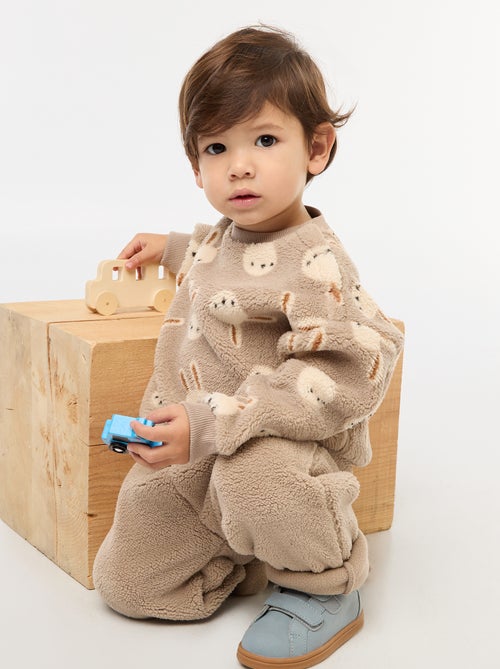 Sweat col rond effet moutonné animalier - Kiabi