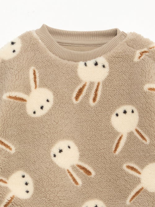 Sweat col rond effet moutonné animalier - Kiabi