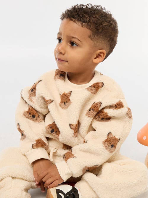 Sweat col rond effet moutonné animalier - Kiabi