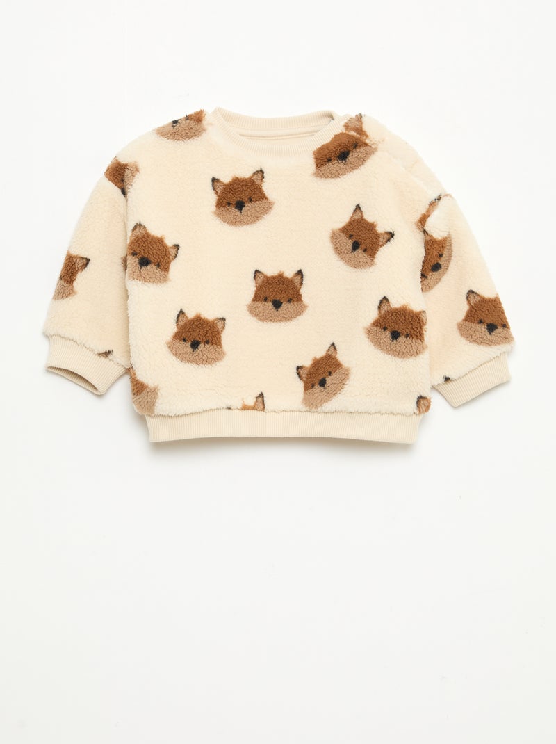 Sweat col rond effet moutonné animalier Blanc - Kiabi