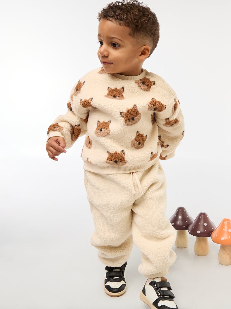 Sweat col rond effet moutonné animalier Blanc - Kiabi