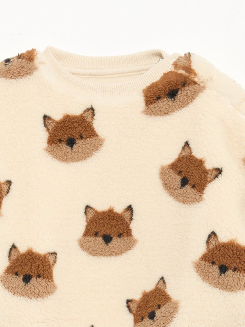 Sweat col rond effet moutonné animalier Blanc - Kiabi