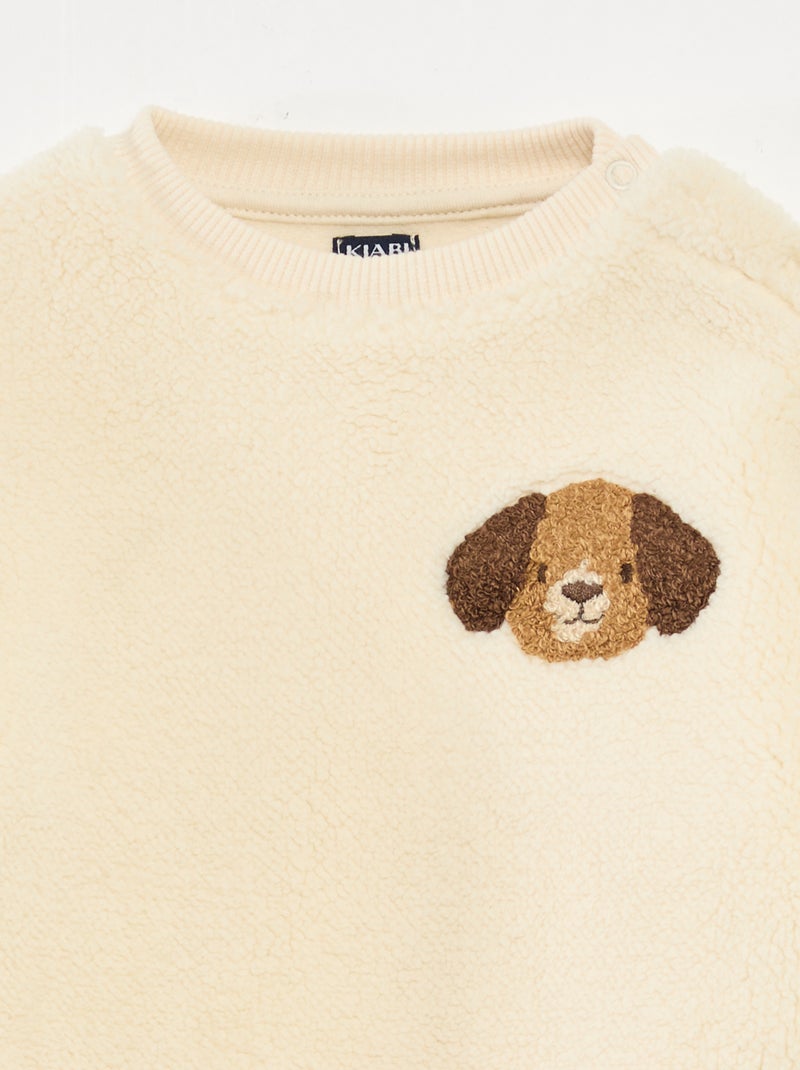 Sweat col rond effet moutonné animalier Blanc - Kiabi