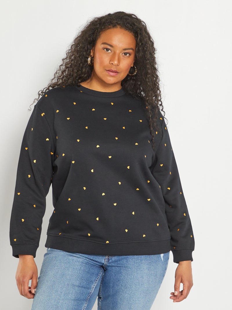 Sweat col rond imprimé Noir - Kiabi