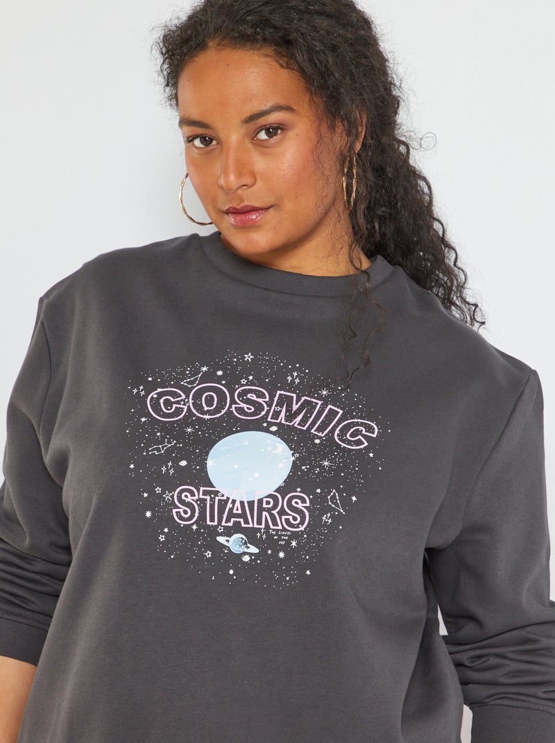 Sweat col rond imprimé Noir - Kiabi