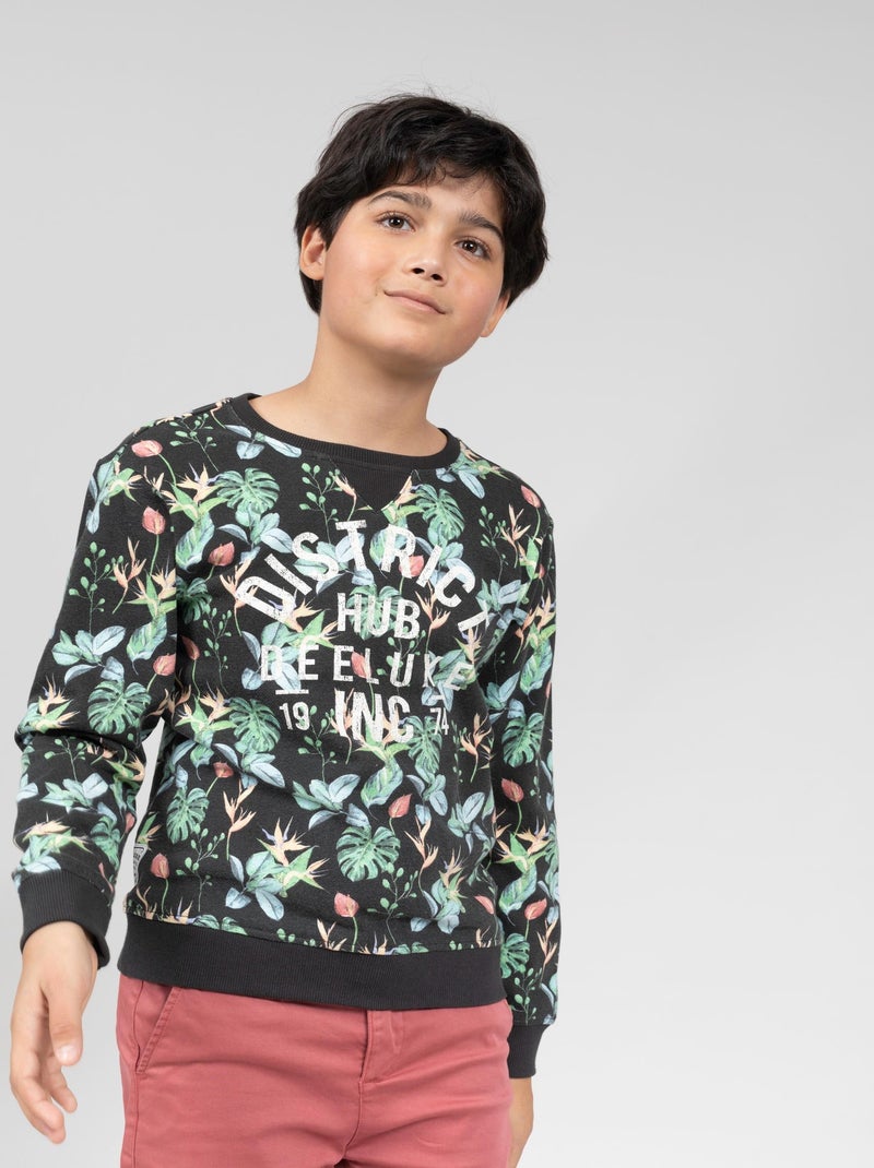 Sweat col rond imprimé tropical 'Deeluxe' Noir - Kiabi