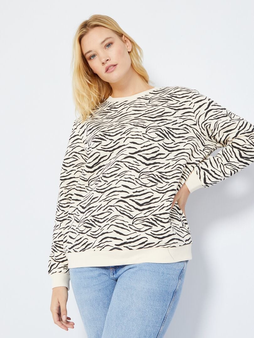 Sweat col rond imprimé zébré Crème zébré - Kiabi