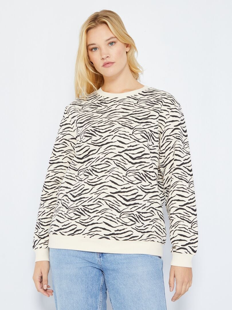Sweat col rond imprimé zébré Crème zébré - Kiabi