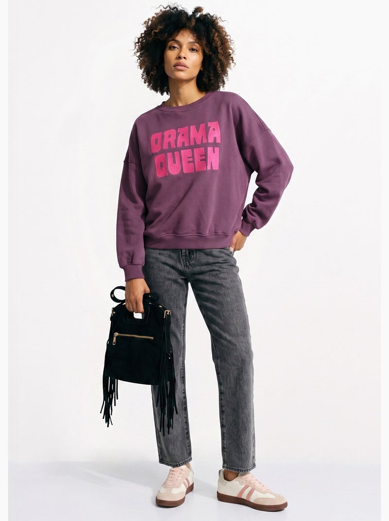 Sweat col rond, message drama queen - afibel Bordeaux - Kiabi