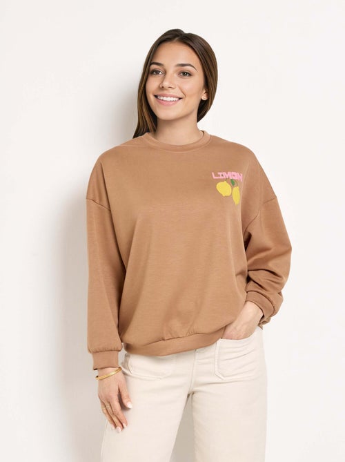 Sweat col rond motif Citrons maille douce - AFIBEL - Kiabi