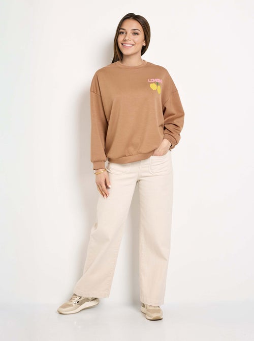 Sweat col rond motif Citrons maille douce - AFIBEL - Kiabi