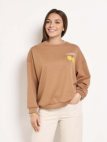 Sweat col rond motif Citrons maille douce
